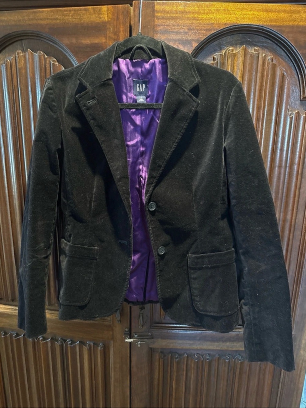 GAP Black Velvet Blazer with Purple Satin Lining